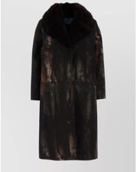 Prada - Cotton Coat With Faux Fur Collar - Lyst