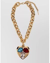 Alessandra Rich - Necklace Chunky Chain Gemstones Heart Pendant - Lyst
