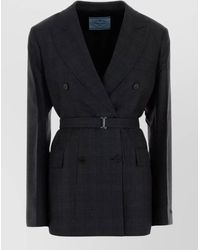 Prada - Wool Blazer Embroidery Buttoned Cuffs Pockets Lapels - Lyst
