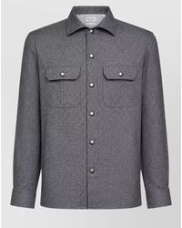 Brunello Cucinelli - Silk Blend Collared Jacket Long Sleeves - Lyst