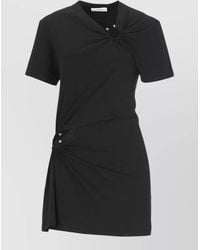 Rabanne - Knee Length Asymmetric Cotton Dress Ruched Hem - Lyst