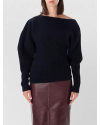 Alberta Ferretti - Draped Wool And Silk Jumper With Asymmetric Neckline - Lyst