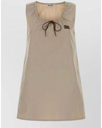 Miu Miu - Cotton Mini Dress Scoop Neck Bow Detail - Lyst