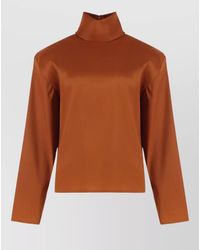 Saint Laurent - Silk High-Neck Long-Sleeve Blouse - Lyst