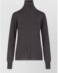Lemaire - Wool Fine-Knit High-Neck Long-Sleeve Cardigan - Lyst