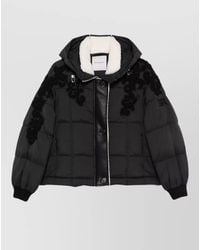 ERMANNO FIRENZE - Quilted Floral Appliqué Drawstring Hood Down Jacket - Lyst