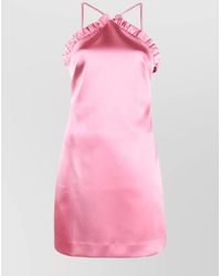 P.A.R.O.S.H. - Halterneck Satin-Finish Minidress Ruffled Trim - Lyst