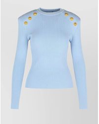 Balmain - Ribbed Texture Crew Neck Sweater Button - Lyst