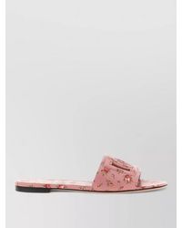 Dolce & Gabbana - Leather Slides Flat Sole Floral Pattern Open Toe - Lyst