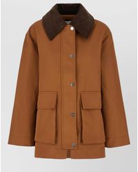 Ganni - Cotton Jacket Contrast Collar Back Vent - Lyst