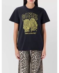 Ganni - Owls Graphic Print Crew Neck T-Shirt - Lyst
