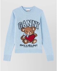 Ganni - Ribbed Wool Graphic Crewneck Jumper - Lyst
