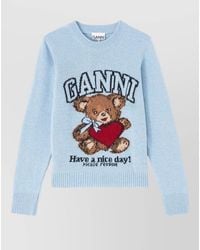 Ganni - Wool Graphic-Print Crew-Neck Jumper - Lyst