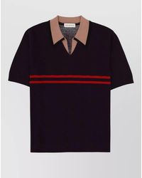 Dries Van Noten - Striped V Neck Polo Contrast Collar - Lyst