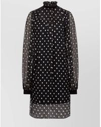 Nina Ricci - Silk Polka-Dot High-Neck Ruffled Long-Sleeve Mini Dress - Lyst