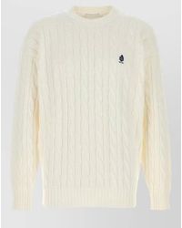 Prada - Cable Knit Cotton Sweater Ribbed Trims - Lyst
