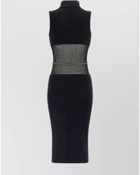 Elisabetta Franchi - Midi Dress With Chain Belt And Sheer Panel - Lyst
