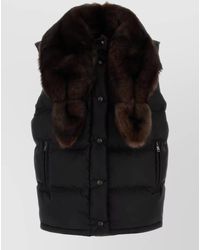 Prada - Re-Nylon Padded Sleeveless Down Jacket With Shearling Collar - Lyst