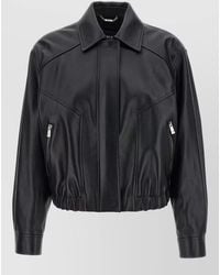 Versace - Leather Jacket Collared Neck Button Cuffs Hem - Lyst