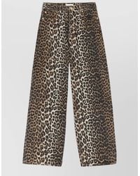 Ganni - Denim Leopard-Print Wide-Leg Trousers - Lyst