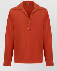 Max Mara - Silk V-Neck Long-Sleeve Blouse - Lyst