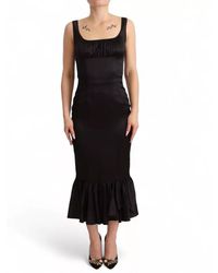 Dolce & Gabbana - Silk Sleeveless Square-Neck Sheath Midi Dress - Lyst