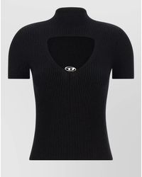 DIESEL - Wool Ribbed Mock Neck Cutout Short-Sleeve T-Shirt - Lyst