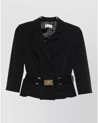 Elisabetta Franchi - Double-Breasted Belted Cropped Blazer - Lyst