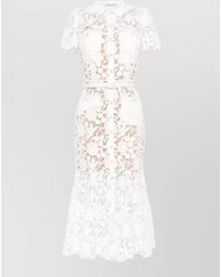 Self-Portrait - Lace Collared Short-Sleeve Belted Flared Midi Dress - Lyst