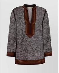 Tory Burch - Striped Linen V-Neck Long-Sleeve Tunic - Lyst