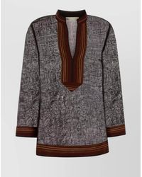 Tory Burch - Linen Striped V-Neck Long-Sleeve Tunic - Lyst