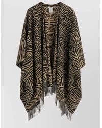 Fendi - Wool Tiger-Print Fringed Poncho - Lyst