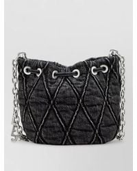 DIESEL - Denim Chain Shoulder Strap Quilted Bucket Bag - Lyst