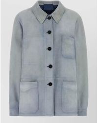 Prada - Suede Jacket Long Sleeves Collar Pockets - Lyst