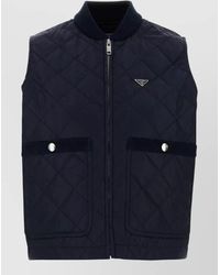 Prada - Re Nylon Sleeveless Jacket Quilted Ribbed Collar - Lyst