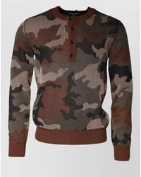 Dolce & Gabbana - Silk-Blend Ribbed Camouflage Long-Sleeve Henley T-Shirt - Lyst
