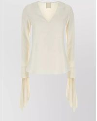 Givenchy - Silk Ruffled V-Neck Long-Sleeve Blouse - Lyst