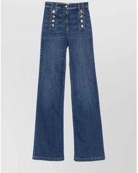 Elisabetta Franchi - High-Rise Wide-Leg Denim Trousers With Back Pockets And Button Accents - Lyst