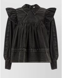 Ganni - Washed Frill Blouse - Lyst