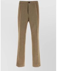 Ferragamo - Linen Blend Straight Leg Button Trousers - Lyst