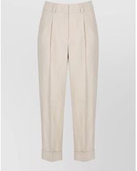 Peserico - Linen Straight Pants Belt Loops Pleats - Lyst