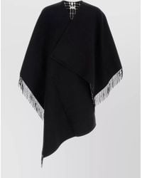 Burberry - Wool Cape Asymmetric Hem Fringe Detailing - Lyst