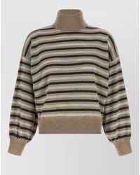 Brunello Cucinelli - Ribbed-Stripe Cashmere Silk Wool Sweater - Lyst