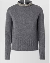 Pinko - Cashmere Wool Cropped Rhinestone-Collar Sweater - Lyst