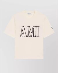 Ami Paris - Relaxed Fit Cream Graphic T-Shirt With Bold Text - Lyst