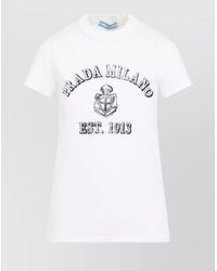 Prada - Logo Print Cotton Jersey T-Shirt - Lyst