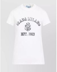 Prada - Logo Print Cotton Jersey T-Shirt - Lyst