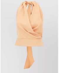 ANDAMANE - Draped Sleeveless Top Bow Detail Buttons - Lyst