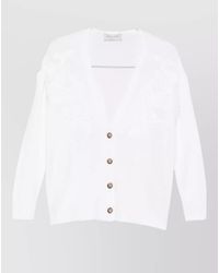 ERMANNO FIRENZE - V Neck Cardigan Long Sleeves Embroidery Ribbed - Lyst