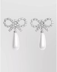 Self-Portrait - Crystal-Embellished Bow Pearl Drop Earrings - Lyst
